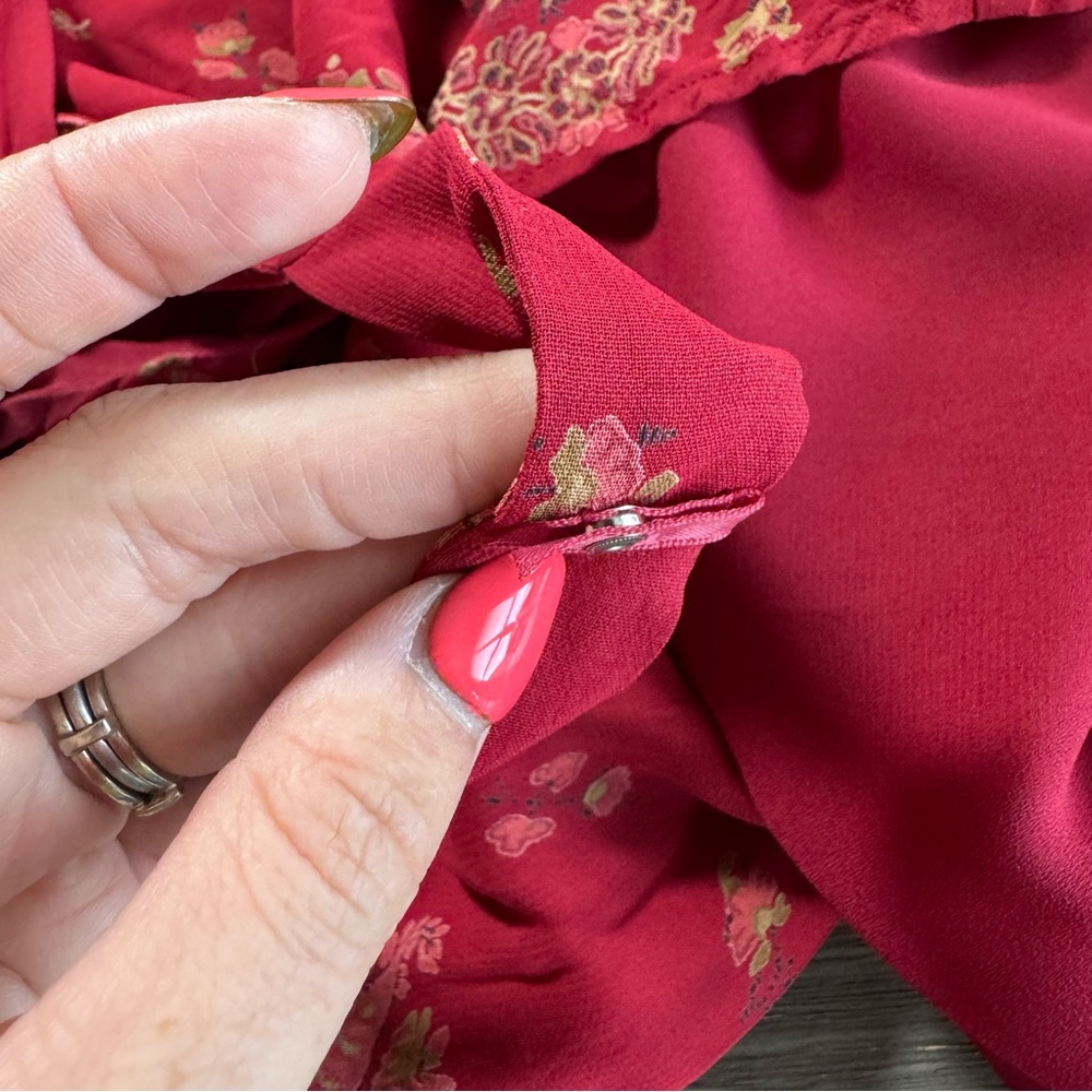 Vintage Eddie Bauer Maroon Floral Midi Dress Petite 6 - Picture 9 of 15